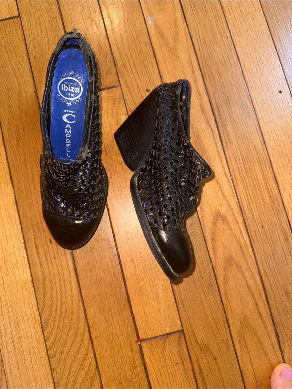 Jeffrey Campbell leather clogs/heels, black size 6 1/2.